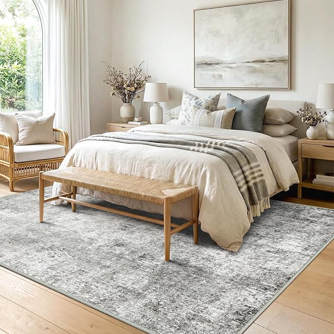 RELEANY Washable Area Rugs 6'x8' Non-Slip Modern Abstract Soft for Living Room Entryway Bedroom Kitchen, Print Pattern, Gray White Grey