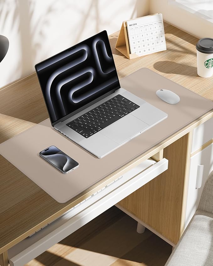 AFIING Extra Large Desk Mat - 55"x 24" Non-Slip Desk Pad for Office and Home - Ideal for Large Mouse Pad and Desk Mats on Top of Desks(Beige)