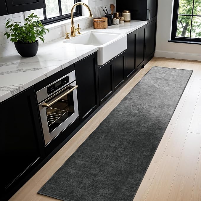 LIANLAM 2x6 Washable Runner Rugs, Gray Stainproof Non-Slip for Hallway | Low pile washable runner rug, stain-resistant & non-slip backing, pet & kids friendly for hallway kitchen bedroom(2x6,Gray)