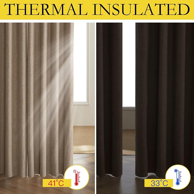 NICETOWN Burlap Vintage Open Linen Weave Flax Thermal Curtains, 100% Blackout Curtains 84" Long for Dining Room, Soundproof Window Treatment Drapes for Dining Room, 62" Wide Per Panel, Set of 2