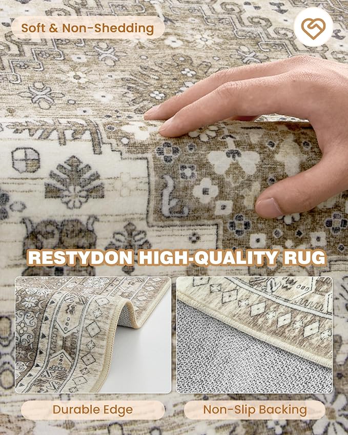 3x10 Runner Rug Non Slip Washable for Entryway, Front Porch, Vintage Hallway Runner for Laundry Room, Bedroom, Stain Resistant Thin Indoor Kitchen Mats for Floor(Brown,3'x10')