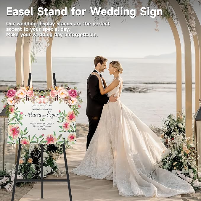 Easel Stand for Sign, Heavy Duty Metal Display Easel with Adjustable Chain, 4-Tier Art Easel for Painting, Wedding Sign, Posters & Commercial Display (Black)
