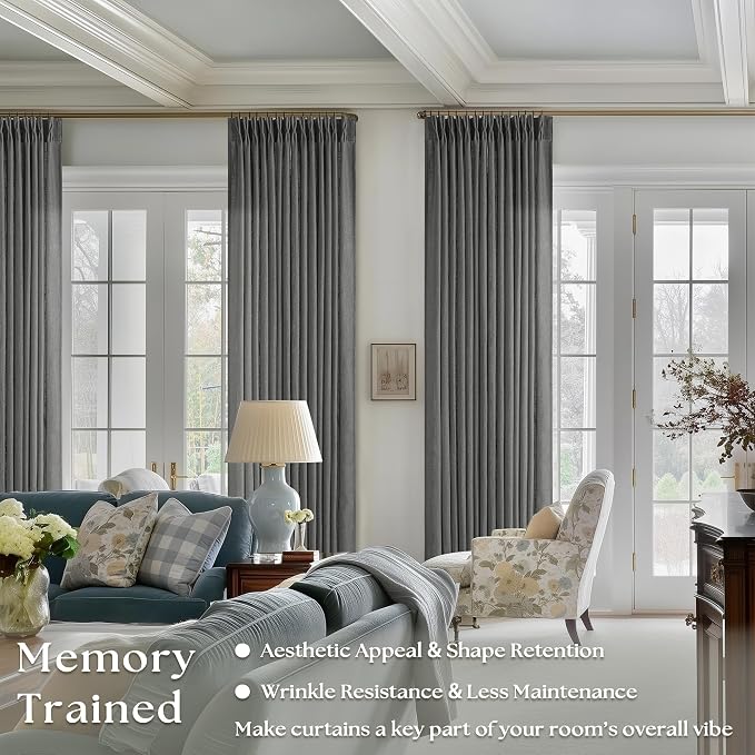 TWODRAPES Dark Grey 80 Inch Pinch Pleated Linen Curtains 2 Panel Set for Living Room Thick Linen Drapes 80 Inches Long Pinch Pleat Drapes Semi Sheer Curtain for Dining Bedroom Office Charcoal Gray