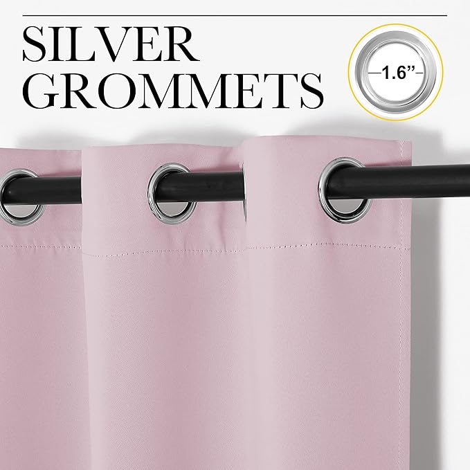 NICETOWN Room Darkening Curtains for Kitchen, Baby Pink, Set of 2, 42 inches Wide by 50 inches Long, Window Treatment Thermal Insulated Solid Grommet Room Darkening Curtains/Drapes for Bedroom