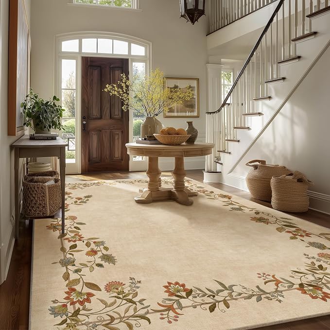 10x12 Area Rugs Living Room: Washable Rug Stain Resistant Non Slip Low Pile Ultra Soft Faux Wool Lightweight Large Rugs for Bedroom Dining Room Under Table Rug Nursery Farmhouse Home Office Indoor