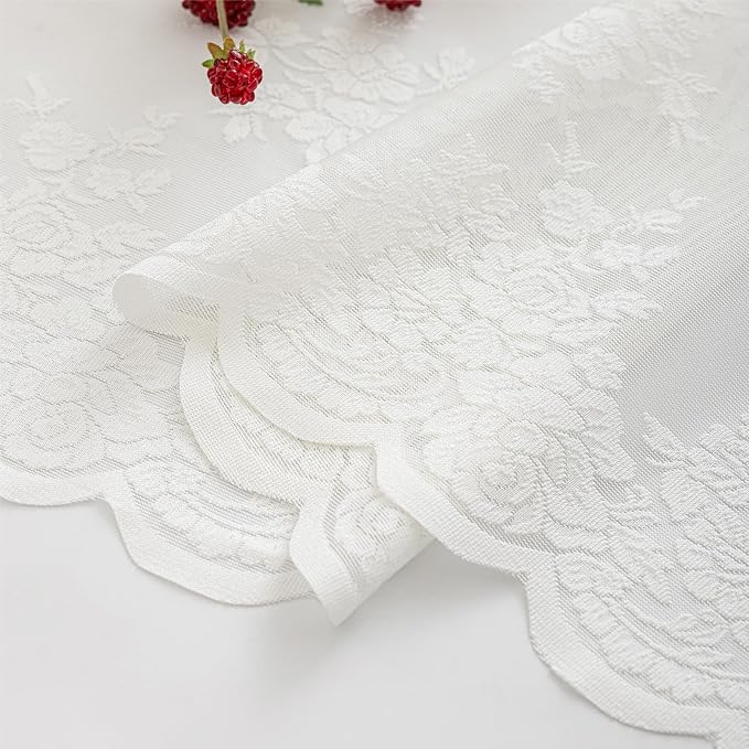 Kotile Ivory Lace Curtains 96 Inches Long 2 Panels, Country Rustic Floral Design Scalloped Lace Curtain Panels for Living Room, Rod Pocket Privacy Sheer Lace Curtains, 42 x 96 Inch Each, Ivory