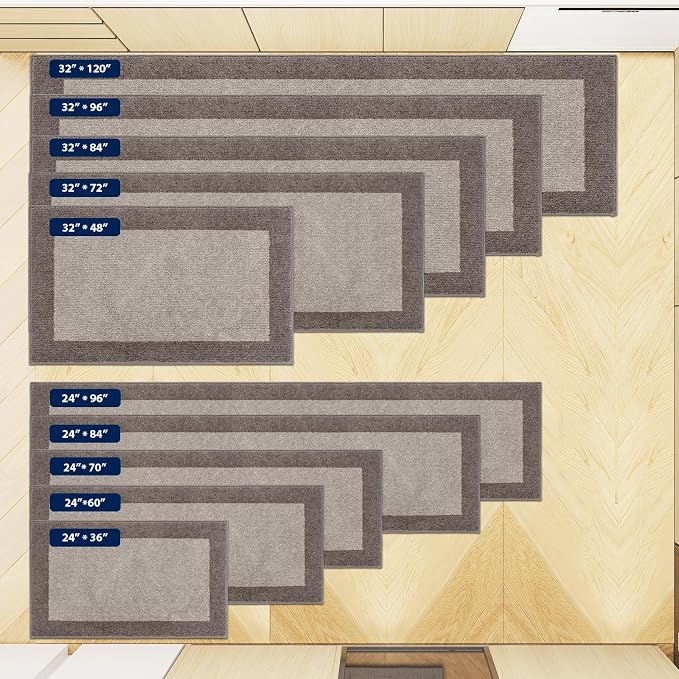 Machine Washable (24" x 36"+ 24" x 60"') Kitchen Rugs Set of 2, Non Slip Kitchen Mats for Floor, Absorbent Entrance Runner Rugs for Bedroom, Hallway, Bathroom, Door (Roll Packing)