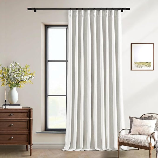 120 Inch 100% Blackout Linen Pleated Curtains 60 Inch Wide for Living Room Pinch Pleat Back Tab Black Out Drapes Memory Shape Heat Reducing Window Curtains for Bedroom 60x120 Beige White 1 Panel