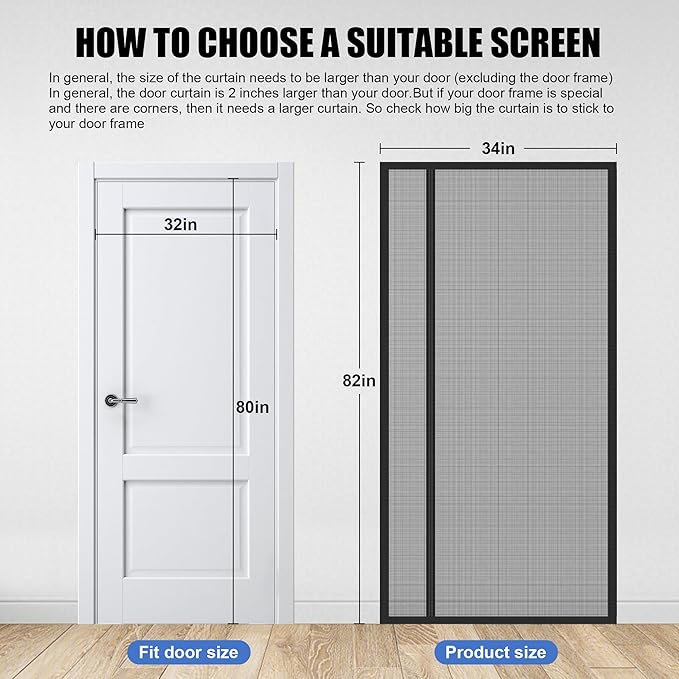 Magnetic Screen Door 32x 80 in, Thicker 265g/㎡ Mesh, Reversible Left Right Side Opening Wide Magnetic Screen Door, Upgraded-Model Full Strip Magnets for Sliding & French Doors