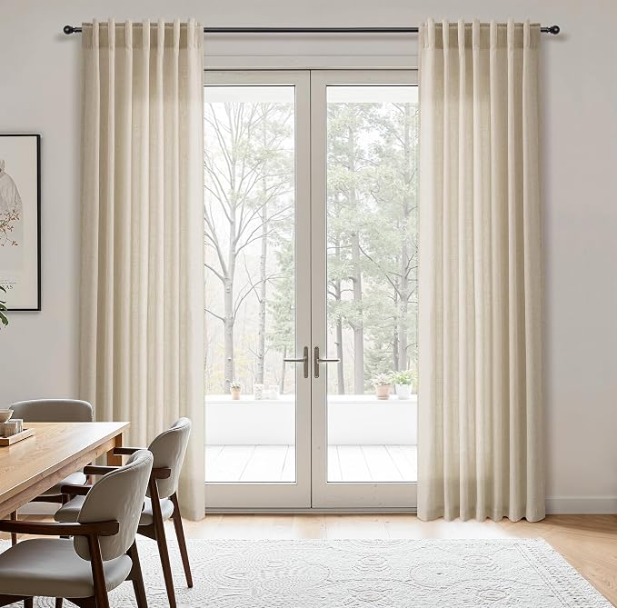 Aersas Eggshell Beige Linen Curtains 102 Inches Length for Living Room Flax Texture Wave Fabric Semi Sheer with Rod Pocket Back Tab for Bedroom Balcony Light Filtering Neutral Home Decor 52x102