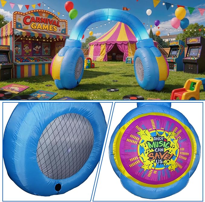 10FT Inflatable Headphones Archway LED Lights 80s 90s Party Decoration | Giant Blow Up Inflatable Arch, Perfect for Hip Hop Disco Retro Birthday Music Party. Easy Auto-Inflate & Reusable