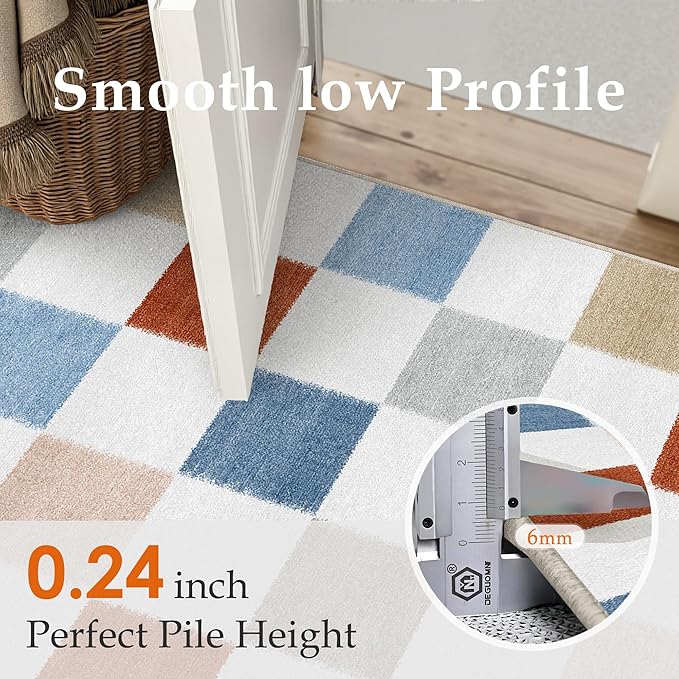 PureCozy Machine Washable 2x6 Runner Rug for Hallways Colorful Modern Soft Checkered Long Carpet Non-Slip Low Pile Indoor Accent Throw Rugs for Entrance Kitchen Bedroom Dining Laundry