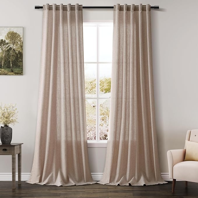 Oatmeal Linen Curtains 96 Inches Long for Living Room 2 Panels Back Tab Pocket Semi Sheer Privacy Light Filtering Modern Farmhouse Curtains Flax Linen Bedroom Curtain Drapes for Bedroom 40x96 Inch