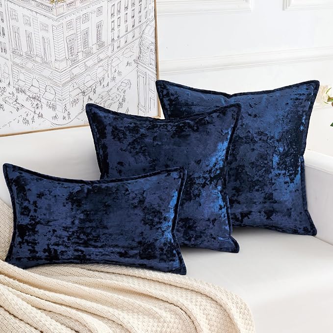 Premium Series, Crushed Velvet Throw Pillow Covers, Luxury Thick Cushion Cases for Home Decor, Navy Blue, 20x20 Inch, Covers Only