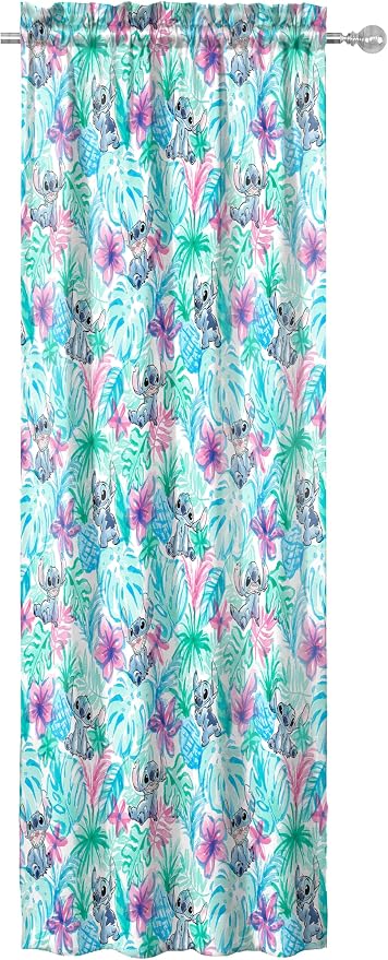 Jay Franco Window Curtains for Kids Bedroom 4-Piece Drape Set with 2 Tiebacks, Blue - Lilo & Stitch, 42" W x 63" L (Pack of 2)