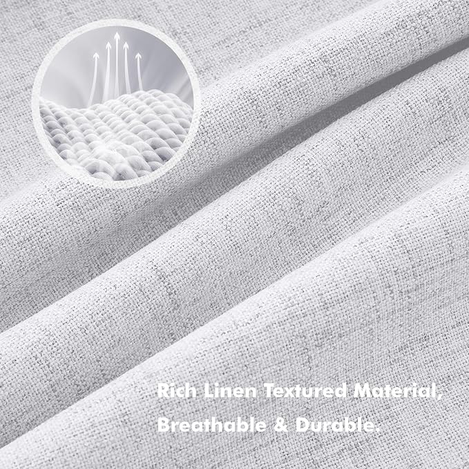 MIULEE 100% Blackout Linen Curtains for Bedroom, Grayish White Solid Luxury Decor Thermal Insulation Room Darkening Drapes for Living Room Back Tab Rod Pocket 42 x 90 Inches, 2 Panels