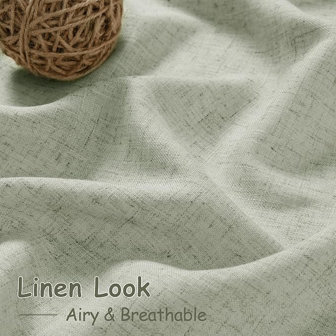 Long Sage Green Curtain 2 Panels 105 inches Long for Living Room Back Tab Rod Pocket Light Filtering Semi Sheer Drapes Cotton Linen Textured Pale Green Window Curtain 105 inch Length