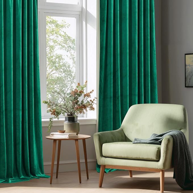 StangH Emerald Green Velvet Curtains Blackout - Classic Solid Christmas Decorative Thermal Insulated Blackout Window Drapery for Living Room/Holiday Fete, W52 x L96-inch, 2 Panels | 300GSM Rich Velvet, Holiday Decor, Thermal Insulated, Privacy Protect,...