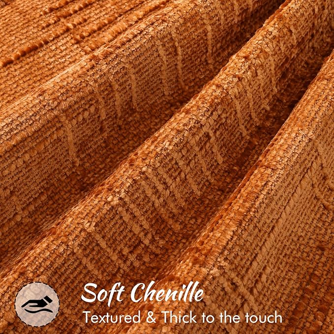 decorUhome Chenille Fall Throw Pillow Covers 16X16 Set of 2, Soft Textured Slubby Modern Decorative Pillow Covers with Elegant Design for Couch, Sofa, Living Room, Burnt Orange