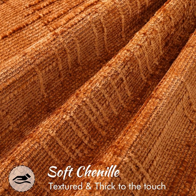 decorUhome Chenille Fall Throw Pillow Covers 18x18 Set of 2, Soft Textured Slubby Modern Decorative Pillow Covers with Elegant Design for Couch, Sofa, Living Room, Burnt Orange