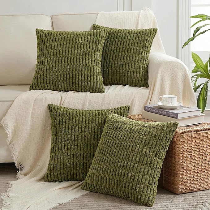 Fancy Homi 4 Packs Decorative Throw Pillow Covers for Living Room Couch Bed, Modern Farmhouse Boho Home Décor Accent Cushion Case, 14" x 14", Moss Green