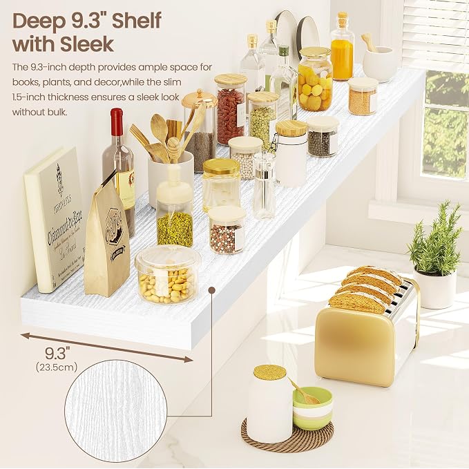 Vivelove White Floating Shelves 48 Inches Long, Wall Display Shelves with Invisible Brackets, for Bathroom Living Room Kitchen Bedroom Office Farmhouse Home Decor, 48x9.3X 1.5 - Set of 2, White