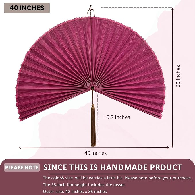 ChumDecor Fan Wall Decor,Large Bamboo Fan Wall Art for Boho Hanging Headboard,Decorative Folding Fan for Over Bed Decorations