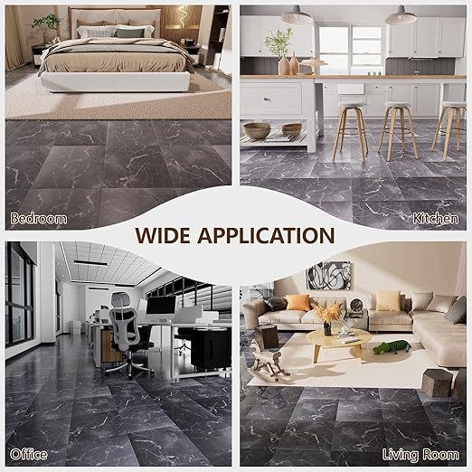 Peel and Stick Floor Tile, 20-Pack 12" x 12" Vinyl Flooring, Waterproof Self-Adhesive Luxury Vinyl Tiles, Easy DIY for Living Room, Kitchen, Dinning Room, RV, Cover 20 Sq. Dark Gray Crackle Marble