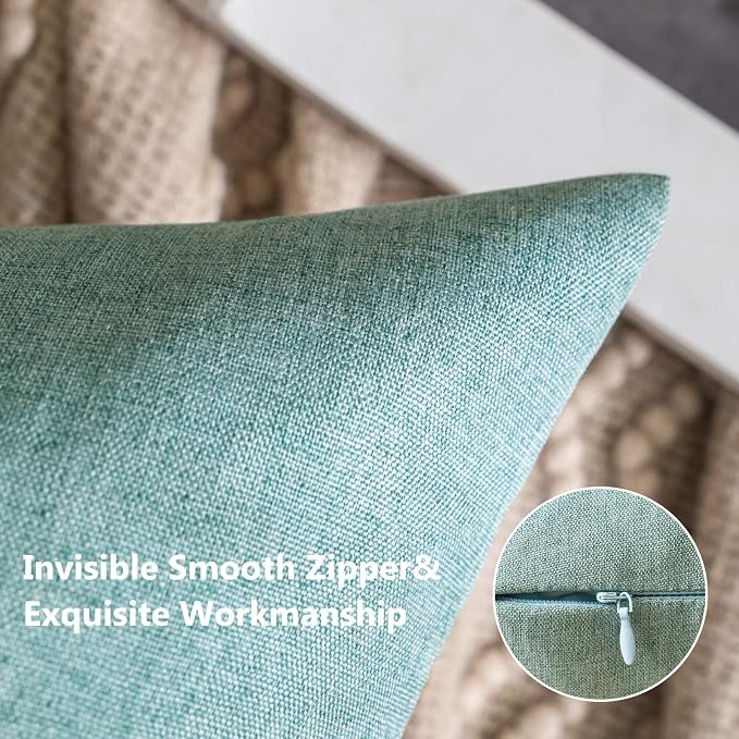 MIULEE Pack of 2 Decorative Outdoor Solid Waterproof Throw Pillow Covers Spring Faux Linen Garden Farmhouse Cushion Cases for Summer Patio Tent Balcony Couch Sofa 20x12 Inch Teal