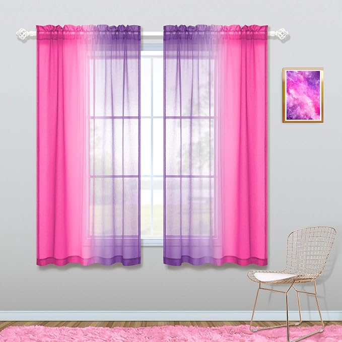 KOUFALL Kids Room Curtains for Little Girls Bedroom,2 Pack Short Sheer Princess Curtains for Small Window 45 Inch Length