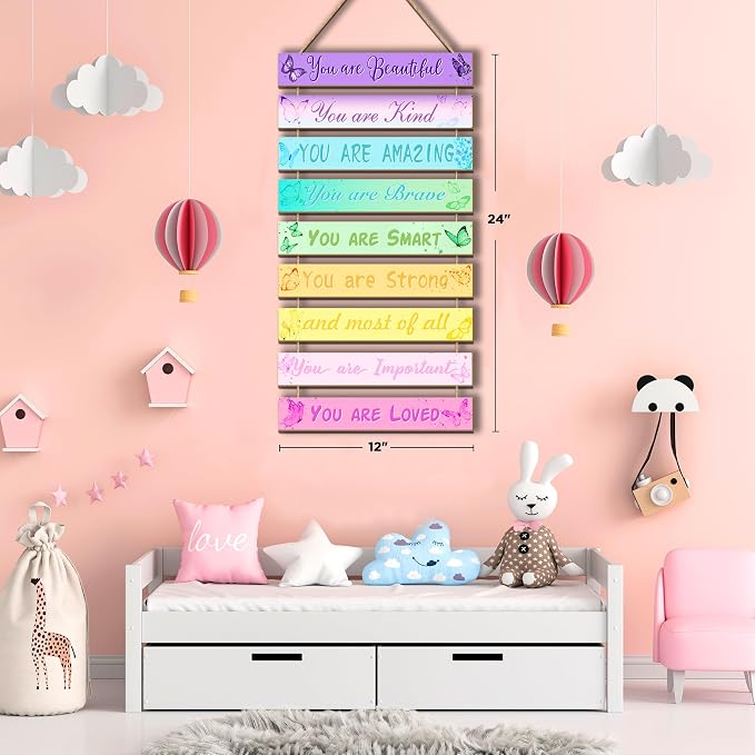 Butterfly Room Decor Set - 9 Pieces for Girls' Bedroom, Inspirational Wall Plaques