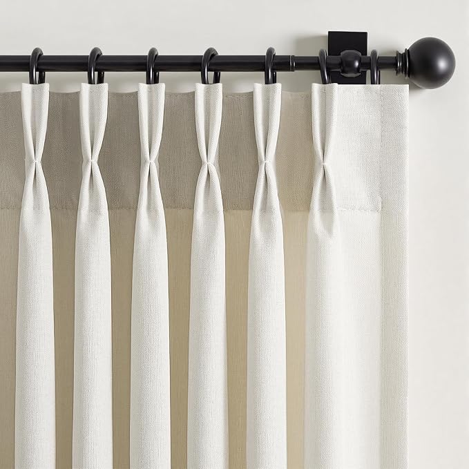 Pinch Pleated Curtains 90 Inches Long 2 Panels Set,Birch Semi Sheer Cotton Blend Fabric Aesthetic Advanced Curtain Drapes for Living Room Bedroom,40x90 inch Length