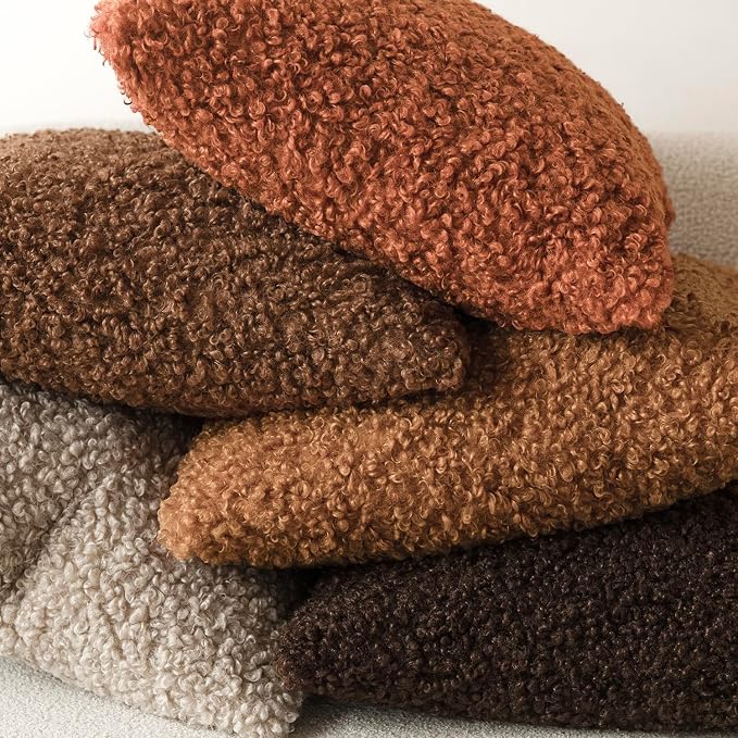 Foindtower 2 Pieces 16x16 Inch Burnt Orange, Faux Fur Throw Pillow Cover Accent Sherpa Furry Pillow Cover Fuzzy Soft Pillowcases Cozy Sheepskin Decorative Fleece Cushion Case for Bed Couch Living Room