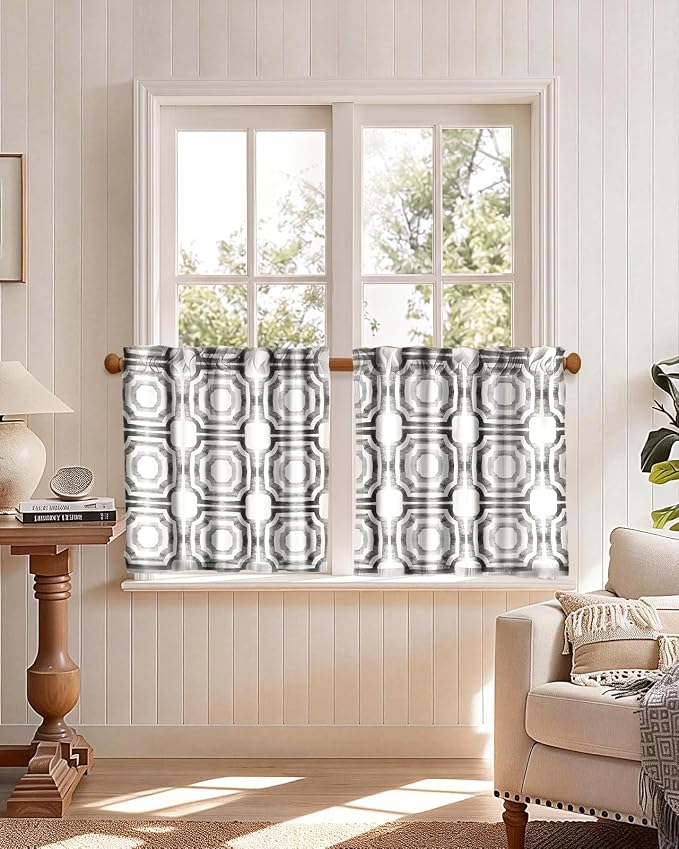 Miss Adola Modern Kitchen Tier Curtains - 24 Inch Length Linen Blend Cafe Curtains Gray Small Window Treatments Over Sink Rod Pocket for Bathroom Living Room Light Filtering, 2 Panels