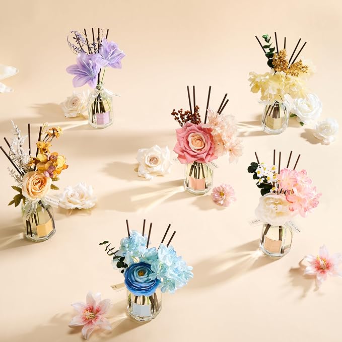 COCORRÍNA Reed Diffuser - Mint & Eucalyptus 8.5 Fl.oz Flower Reed Diffuser with Sticks, Bedroom Bathroom Shelf Decor (Floral Basket Collection)