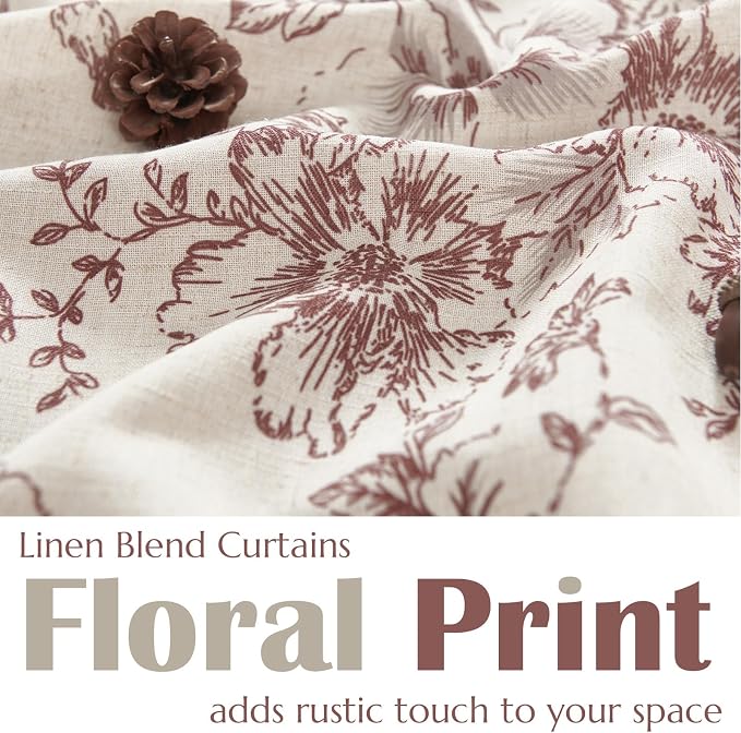 jinchan Linen Floral Tier Curtains 36 Inch Farmhouse Botanic Cafe Curtains Light Filtering Drapes for Small Windows Back Tab Half Window for Kitchen Living Room Bathroom 2 Panels Red