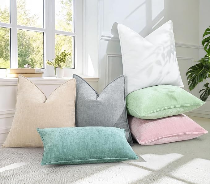 decorUhome Fall Couch Throw Pillow Covers 12x20 Set of 2, Decorative Soft Velvet Modern Cozy Chenille Lumbar Pillow Cases with Elegant Design for Sofa Bed Living Room Home Decor, Aqua Haze