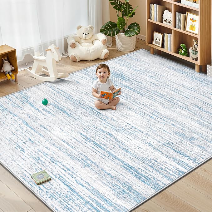 Area Rug 8x10 Living Room Rugs: Washable Modern Rug Large Non-Slip Soft Rugs Stain Resistant Printed Rug Indoor Carpet for Bedroom Kitchen Dining Room Nursery Playroom Home(Blue, 8'x10')
