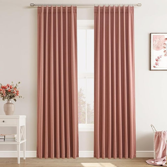Joywell 100% Blackout Linen Curtains 84 Inches for Bedroom Black Out Curtain Hook Belt Back Tab Thermal Insulated Drapes for Living Room Nursery Window 2 Panels,52 x 84,Canyon Rose