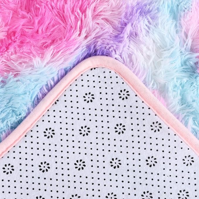 AROGAN Soft Rainbow Area Rugs for Girls Room 2x6 Feet, Fluffy Girls Bedroom Rugs, Princess Rug, Cute Colorful Carpet for Kids Teens Nursery Toddler, Hot Pink