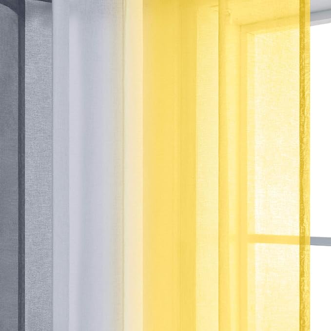 KOUFALL Yellow and Gray Curtains 84 Inch Length for Living Room Set of 2 Panels Rod Pocket Window Drapes Ombre Sunflower Colored Patterned Print Curtains for Bedroom 50x84 Inches Long Yellow and Grey