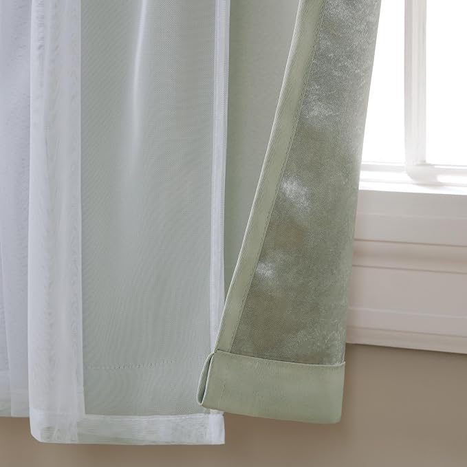 TOWN & COUNTRY LUXE Talia Double Layer Indoor Curtains, Sheer and Room Darkening Blackout, Grommet Top, Energy Efficient, 2-Pack Set, 52x 63, Soft Grey