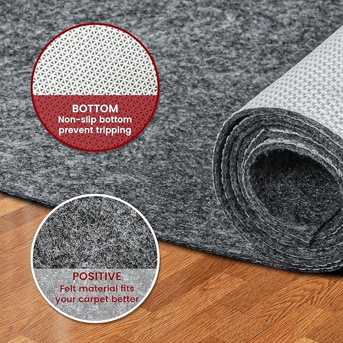 Waterproof Rug Pad, 2x3 ft Area Rug Non-Slip Carpet Pad, 1/4" Thick Non-Slip Rug Pads for All Floors and Finishes, Felt Pad for Hardwood Floors, Keeps Carpets in Place Soft and Safe