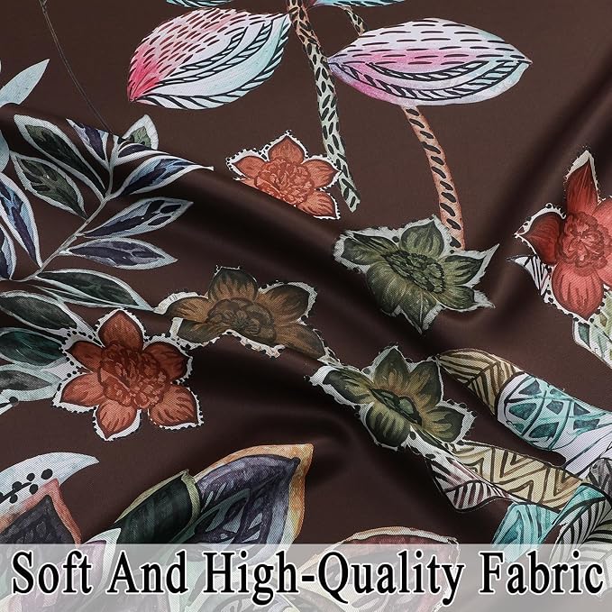 Estelar Textiler Floral Brown Blackout Curtains for Living Room 90 inches Long,Grommet Curtains Home Decoration,Leaf Pattern Design Thermal Insulated Curtains for Bedroom,Set of 2 Panels,52Wx90L