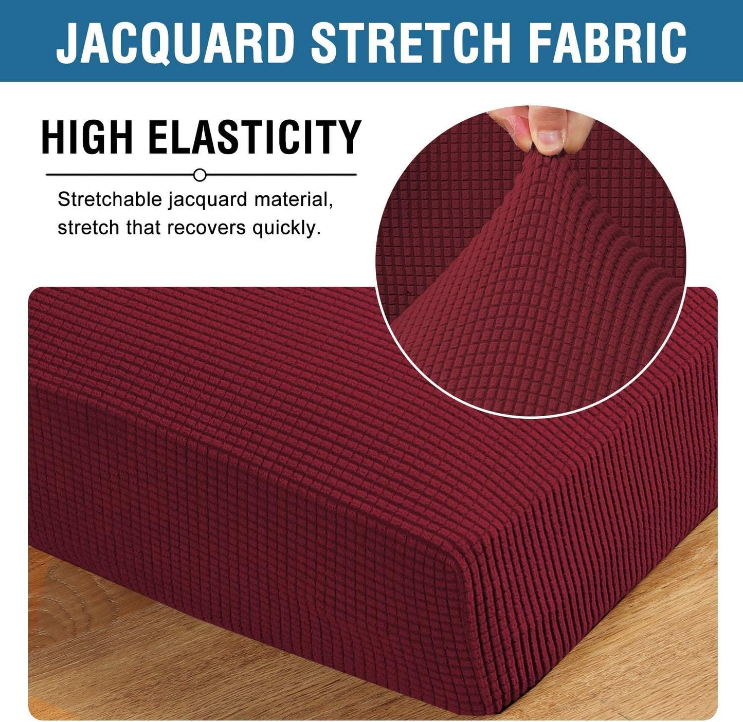 H.VERSAILTEX Super Stretch Individual Seat Cushion Covers Sofa Covers Couch Cushion Covers Slipcover Sets Thick Jacquard Textured Twill Fabric (2 Piece Large Sofa Cushion Covers, Burgundy Red)