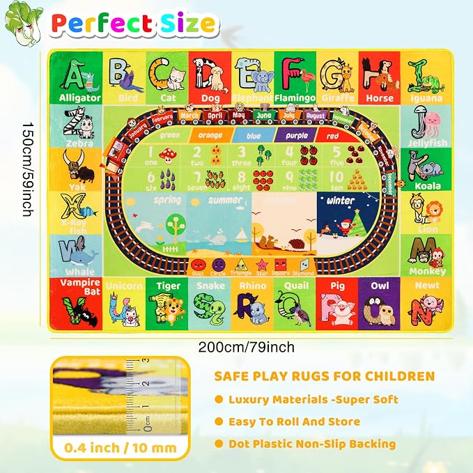 ABC Kids Rug for Playroom 59"×78.7" Play Mat Alphabet Rug Animal Number Shape Classroom Kids Playroom Early Learning Carpet for Educational Learning & Game Area Preschool