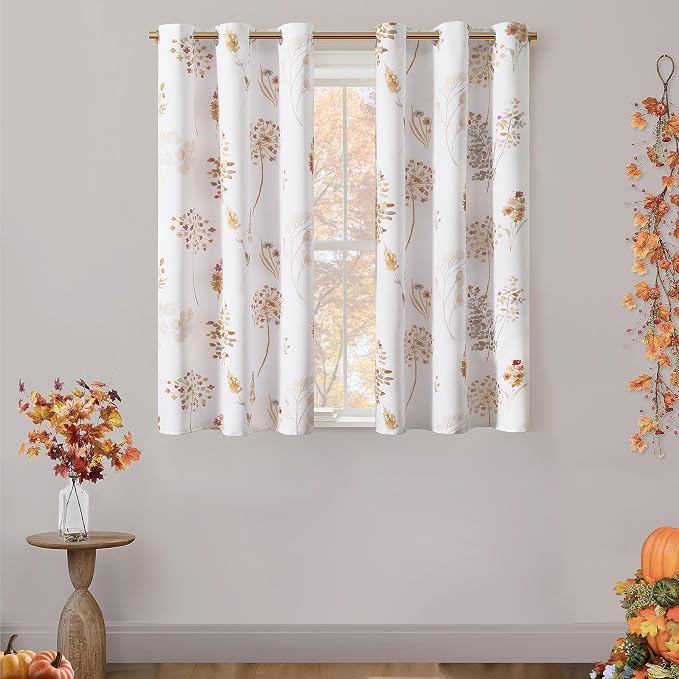 XTMYI Burnt Orange Kitchen Curtains 45 Inch Length,Boho Colorful Short 80% Blackout Small Window Curtains 2 Panel Sets