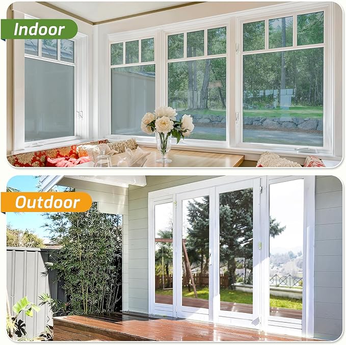 LUTE One Way Window Privacy Film, Window Tint for Home, Sun Blocking UV Heat Blocker, See Out Not in Reflective Mirror Film, Removable Static Cling Glass Door Coverings, Silver, 35.4" x 78.7"