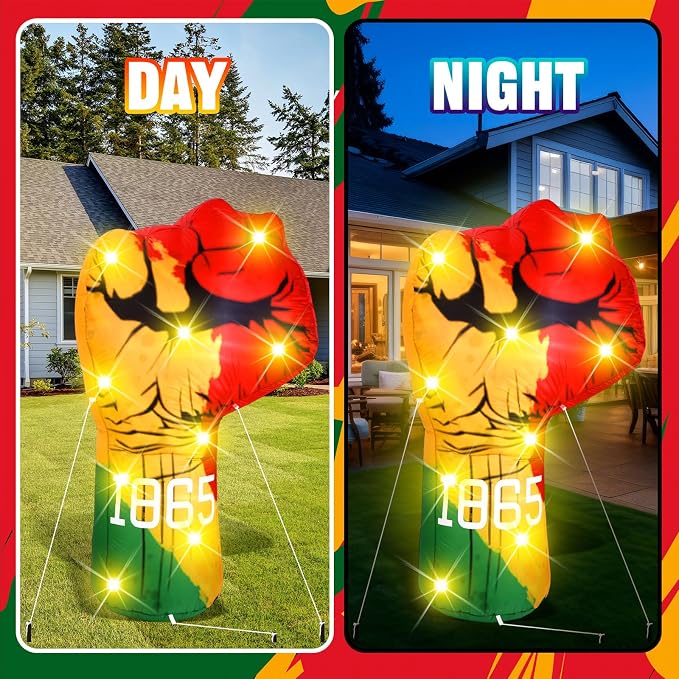 VIHOSE 6 ft Juneteenth Inflatables Decorations Black Freedom Fist Shape Inflatable Large Pre-lit Blow up Fight Fist Freedom Day Blow up for Happy Juneteenth African American Party Decoration