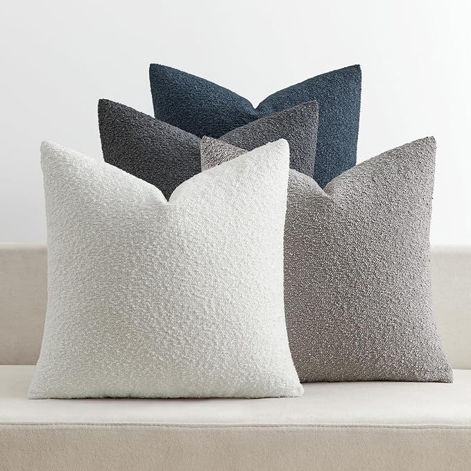 MIULEE Pack of 4 Decorative Textured Boucle Throw Pillow Covers | 18x18 Inch Blue Gray Accent Pillow Cases Soft Couch Cushion Covers for Modern Farmhouse Boho Sofa Bed Livingroom Home Decor